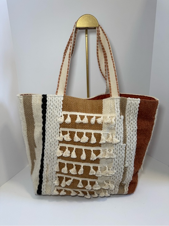 ROOLEE Handbags - Roolee Culebra Woven Tote Bag - Boho Tassel Knit Stripe Shoulder Bag
